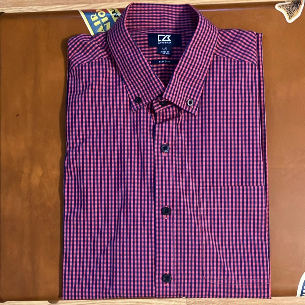 Cutter & Buck Men's Pink Checkered Shirt